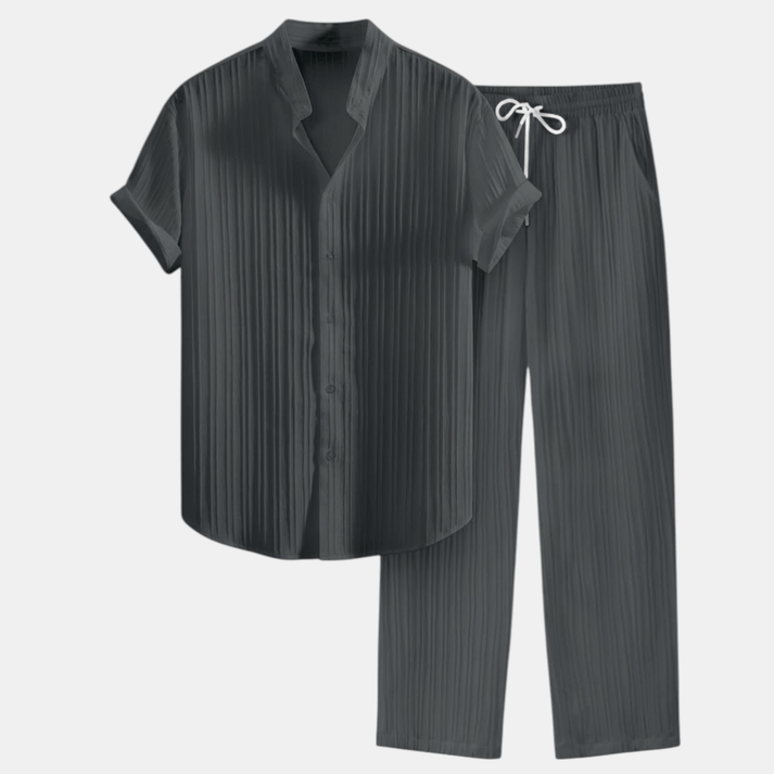 Heren Set Overhemd Korte Mouwen Lange Broek Casual
