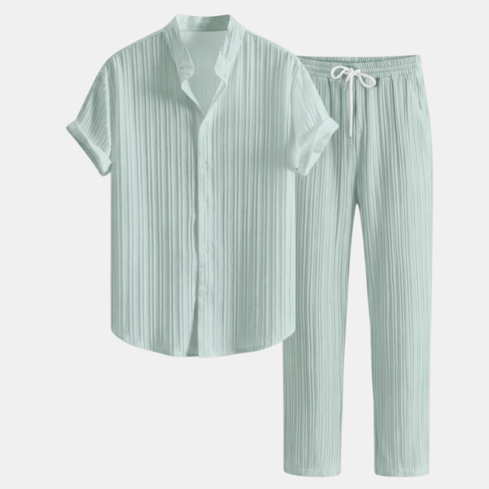 Heren Set Overhemd Korte Mouwen Lange Broek Casual