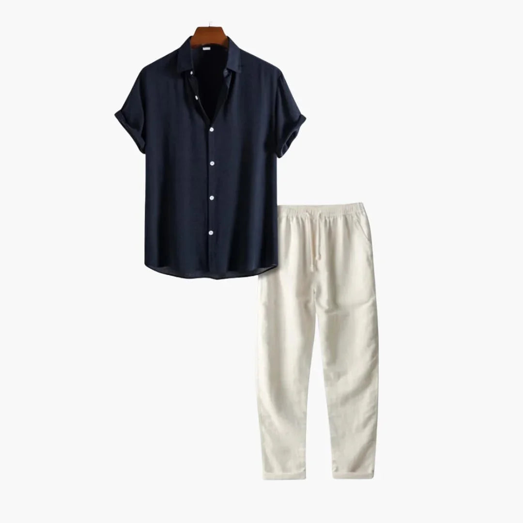 Herenset Overhemd Korte Mouwen Lange Broek Casual