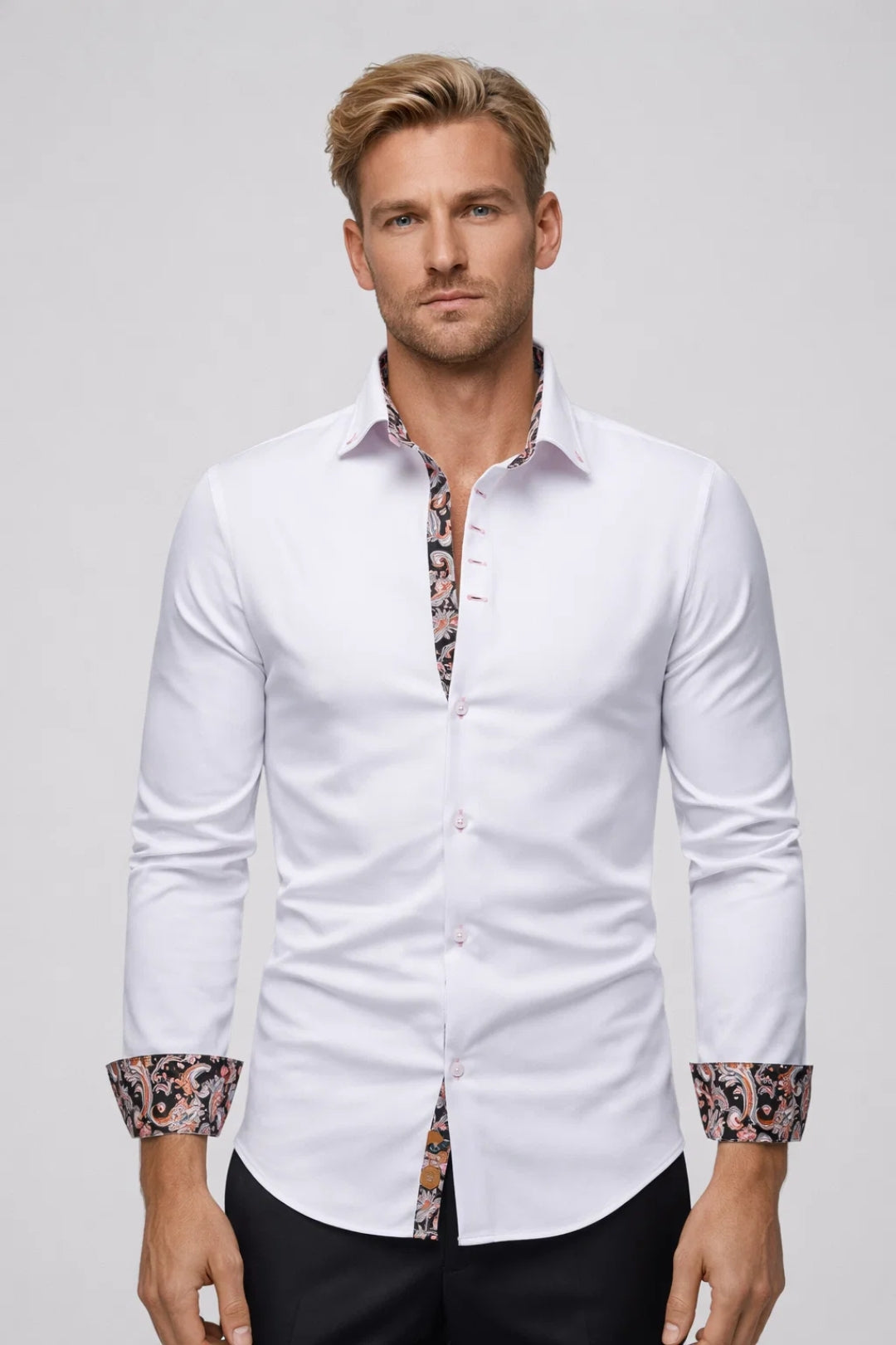 Overhemd Heren Getailleerd Zakelijk Casual Modern Lange Mouwen