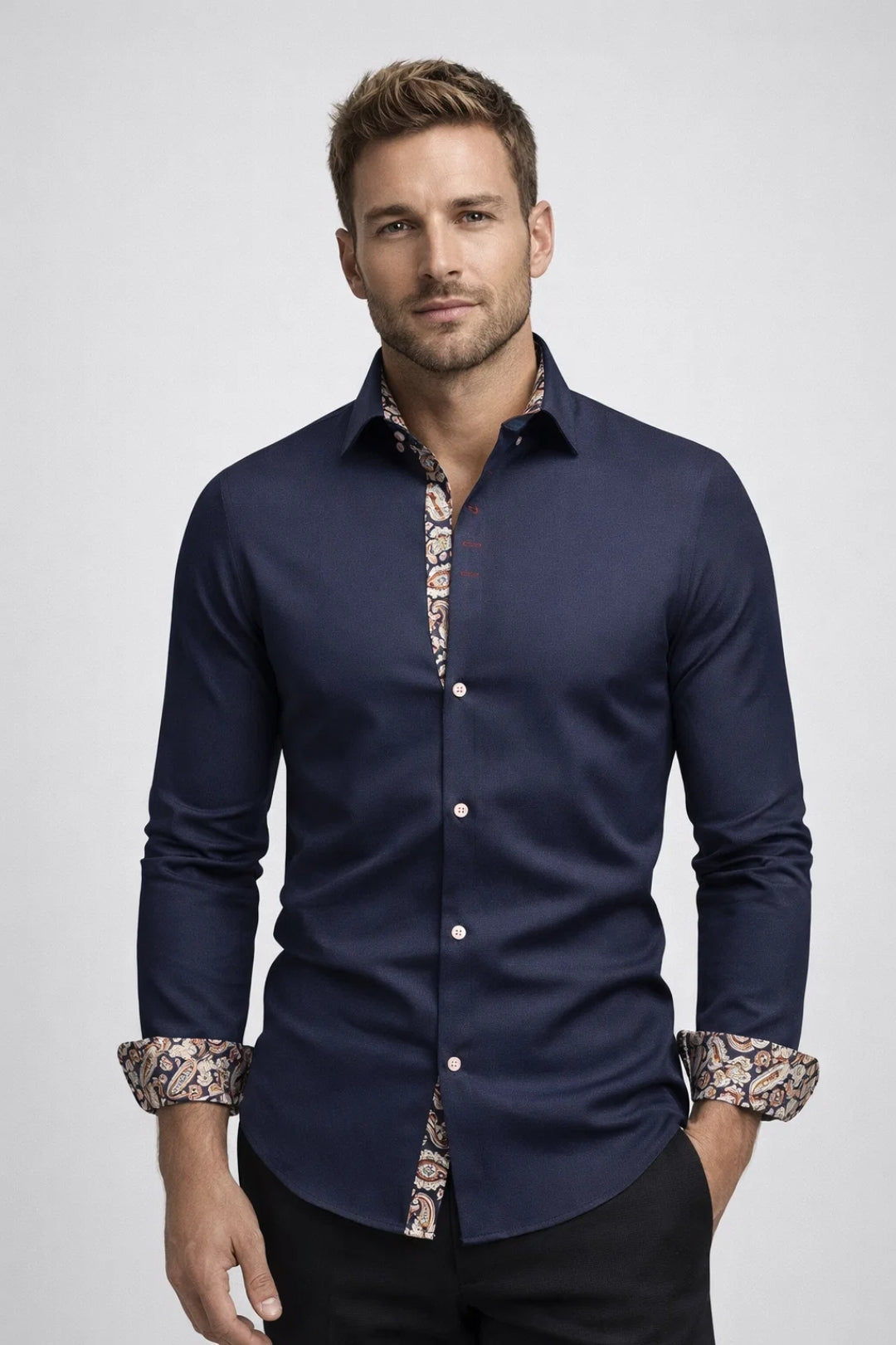 Overhemd Heren Getailleerd Zakelijk Casual Modern Lange Mouwen