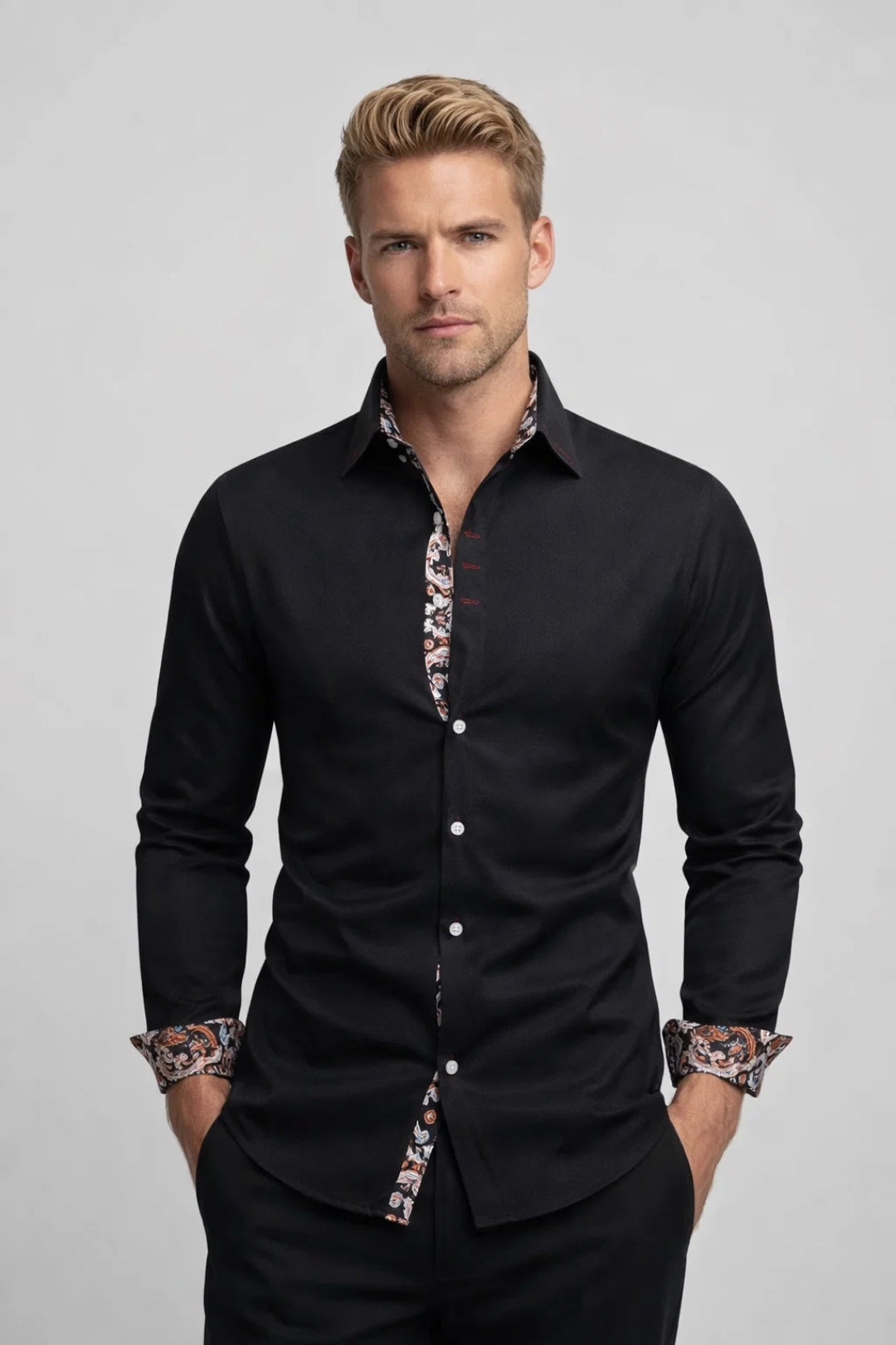 Overhemd Heren Getailleerd Zakelijk Casual Modern Lange Mouwen