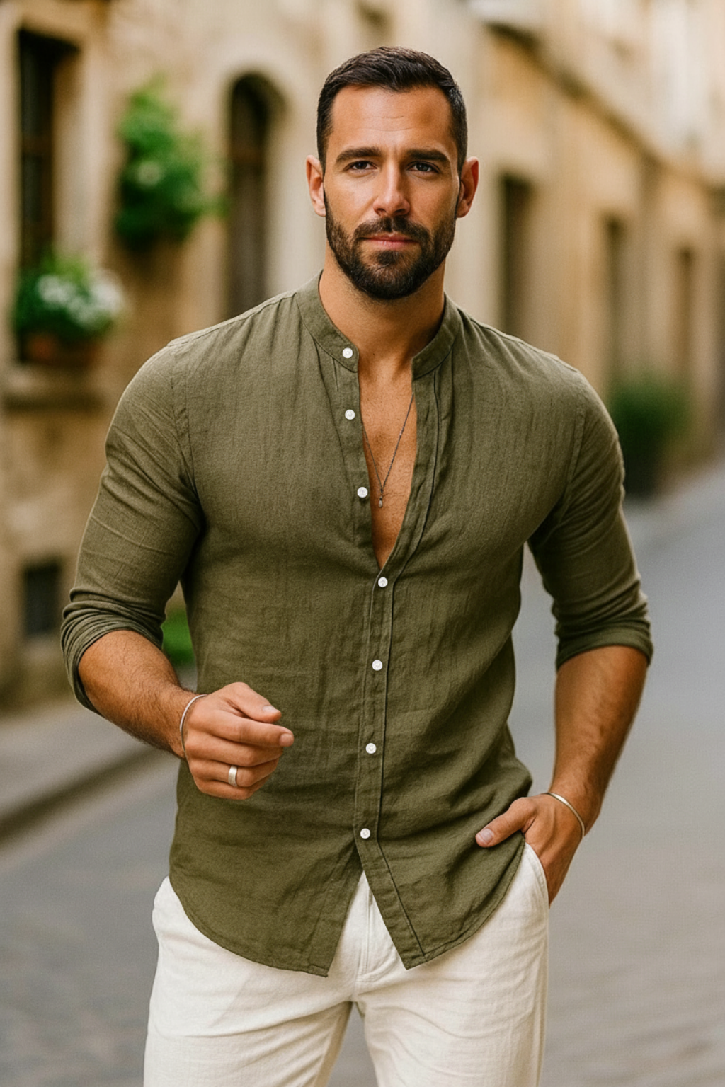 Overhemden Heren Relaxed Fit Driekwartmouwen Casual Zomer