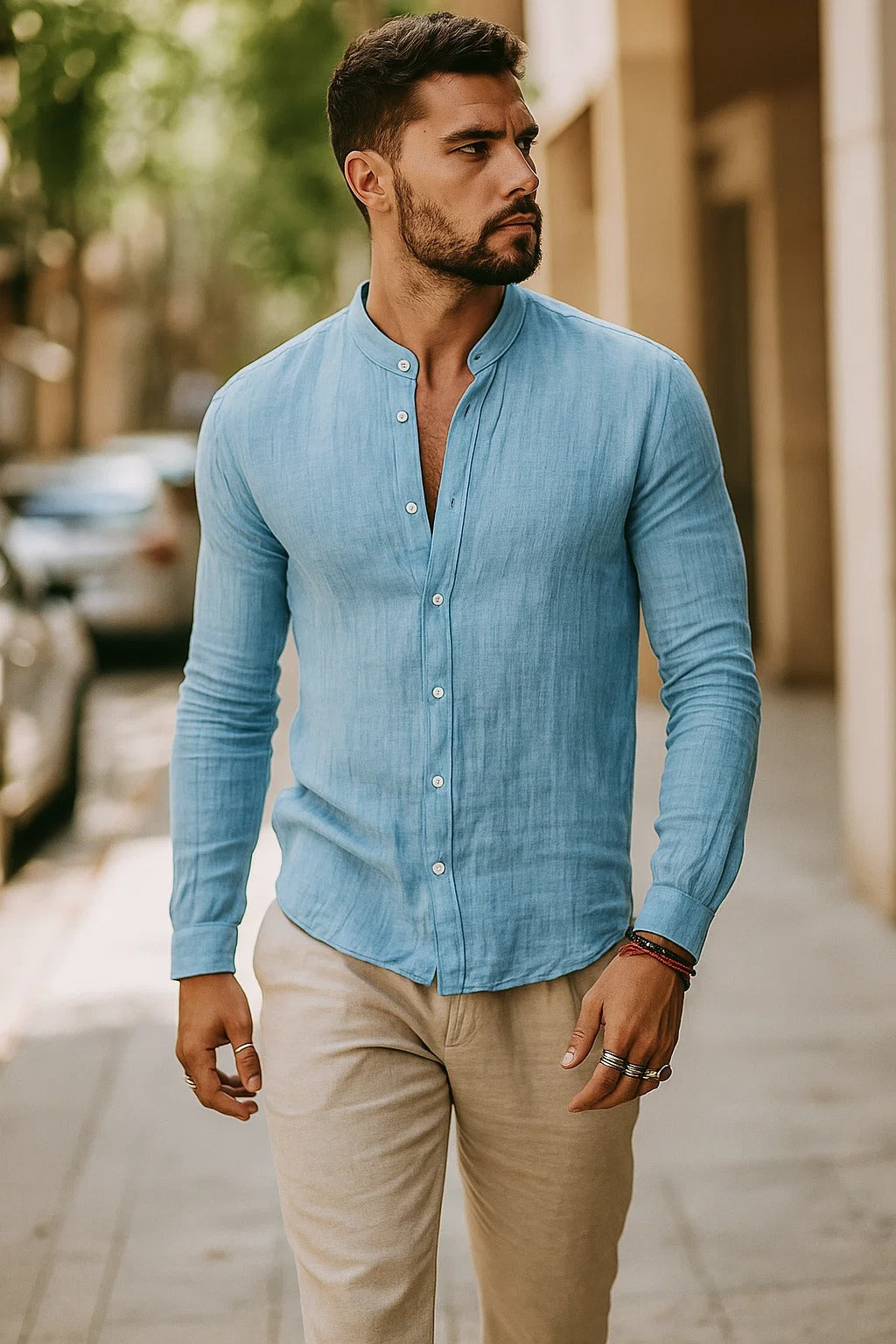 Overhemden Heren Relaxed Fit Driekwartmouwen Casual Zomer