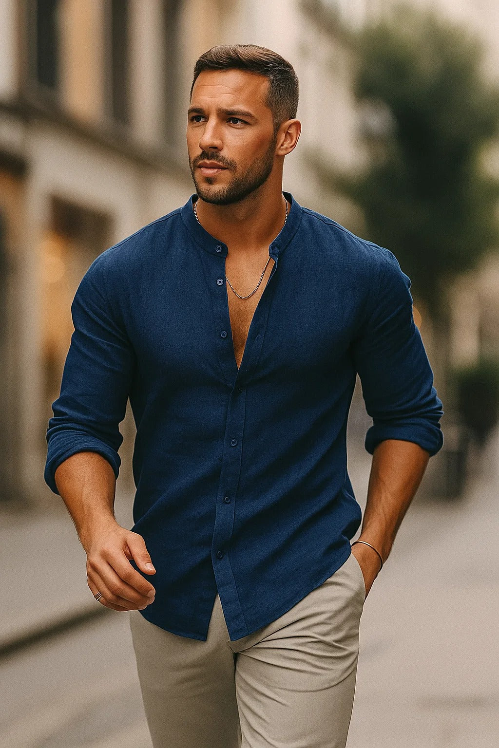 Overhemden Heren Relaxed Fit Driekwartmouwen Casual Zomer