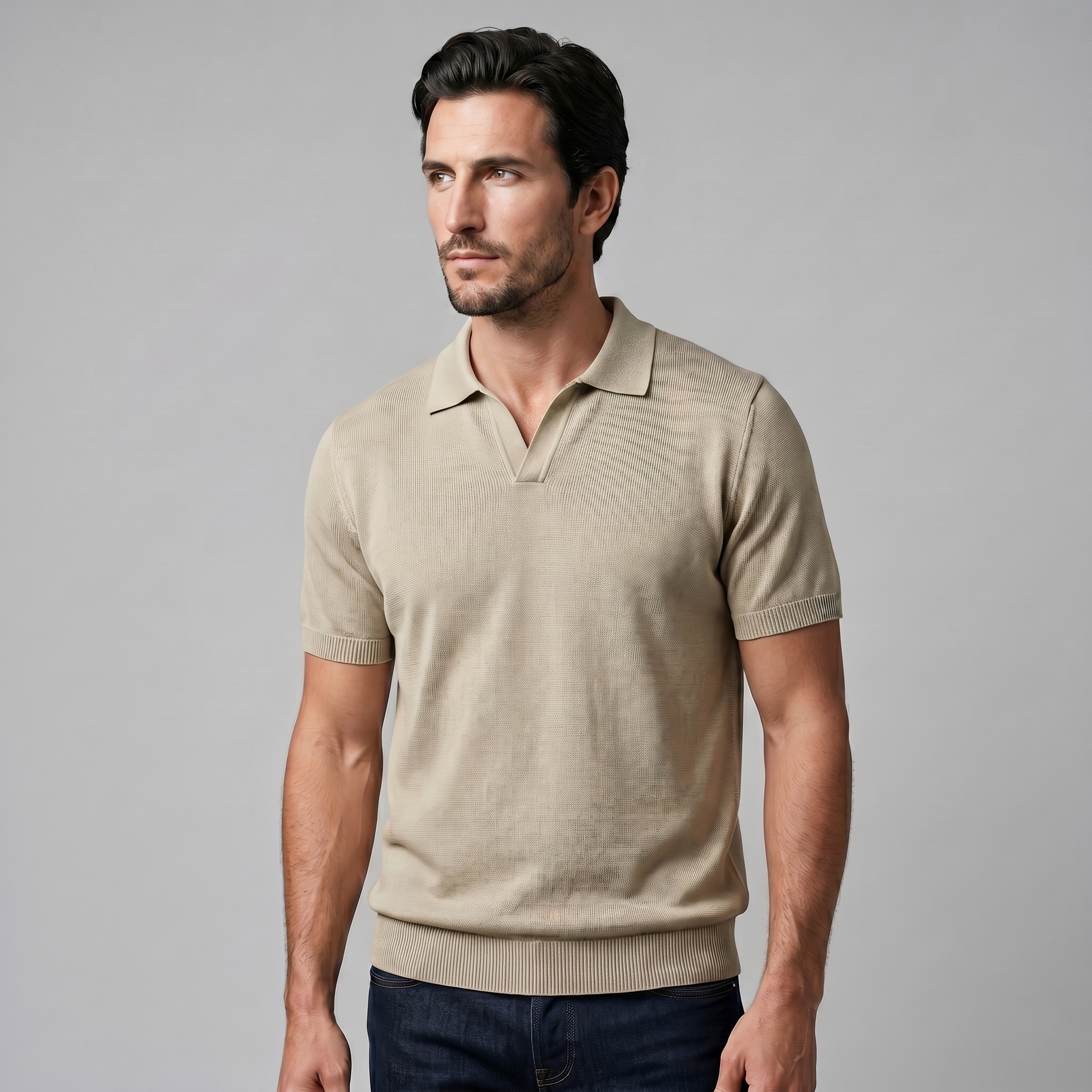 Poloshirt Heren Fine Knit Open Kraag Casual Zomer